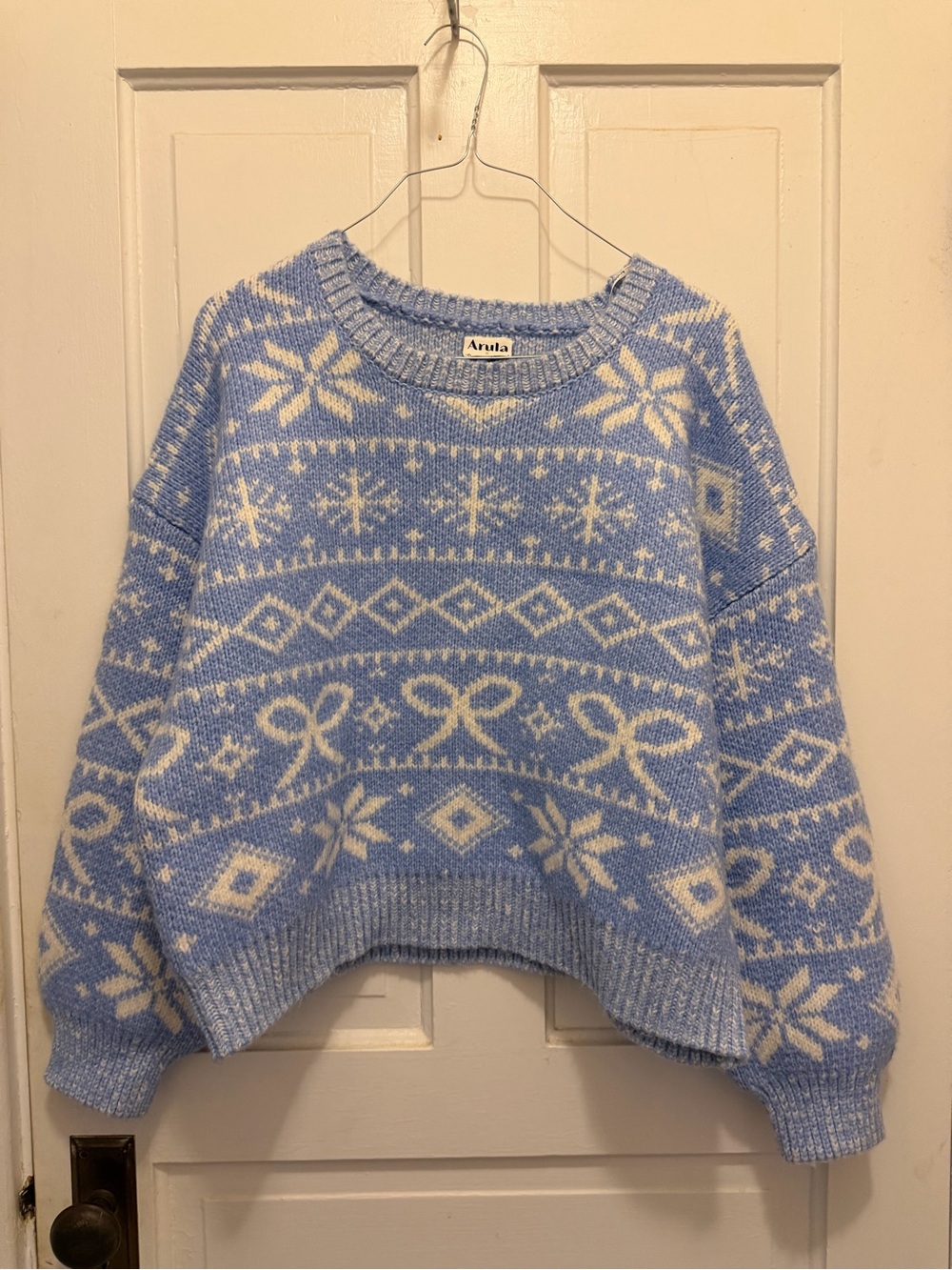 ARULA Sky Blue & Cream Nordic Crewneck Sweater